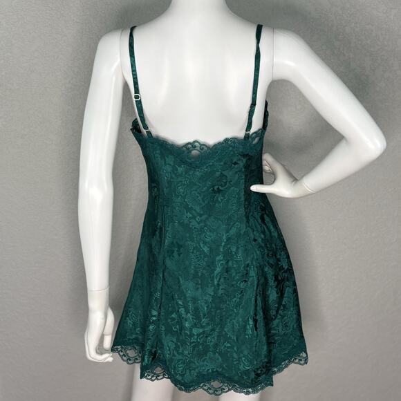 Vtg Y2k Victoria’s Secret Babydoll Silky Slip Dress Emerald Green Fairy Grunge - Picture 4 of 6